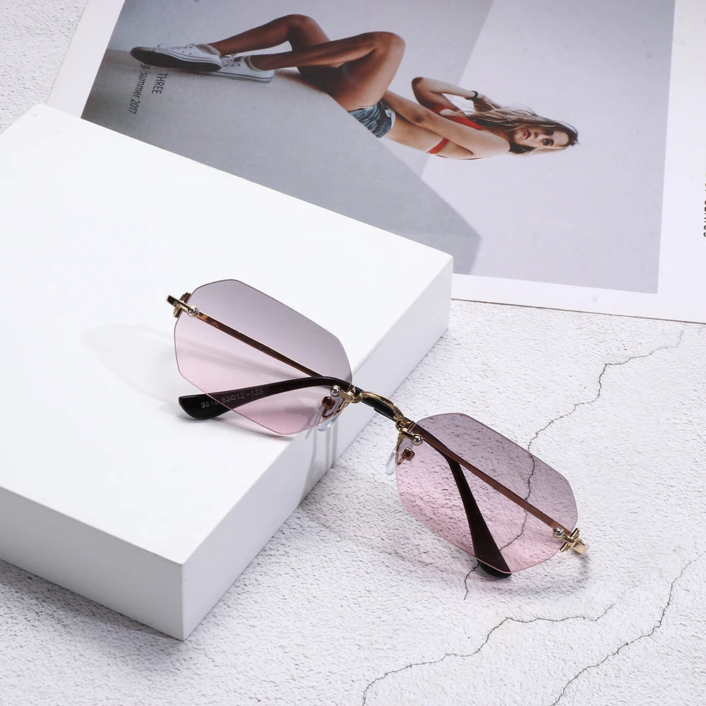 Luxury Rimless Square Sunglasses Man Brand Designer Frameless Gradient Sun Glasses Woman Fashion Vintage Metal Oculos De Sol
