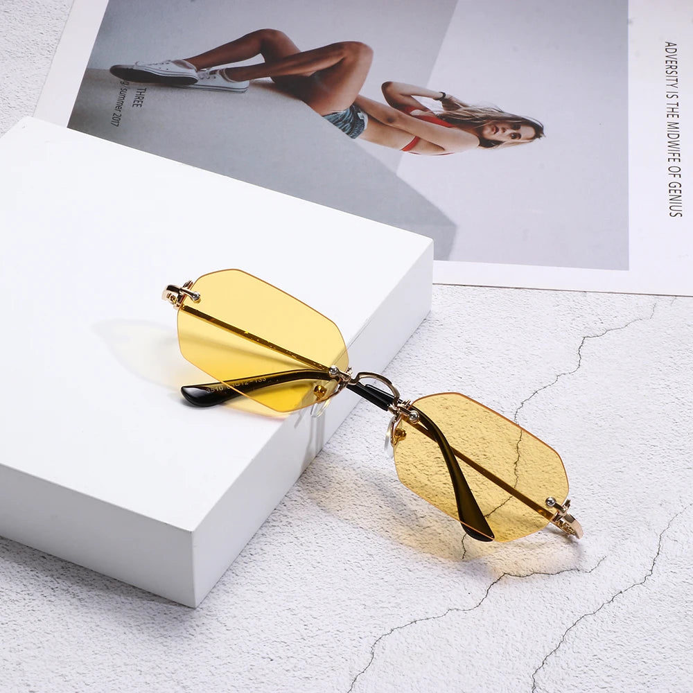 Luxury Rimless Square Sunglasses Man Brand Designer Frameless Gradient Sun Glasses Woman Fashion Vintage Metal Oculos De Sol